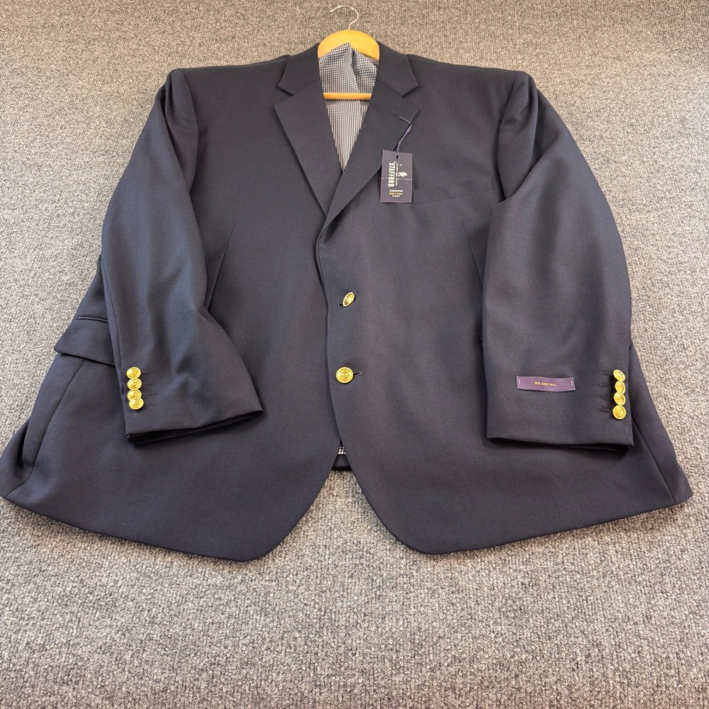 Stafford Executive Blazer Mens 54S Navy New Wool Big and Tall Brass Buttons